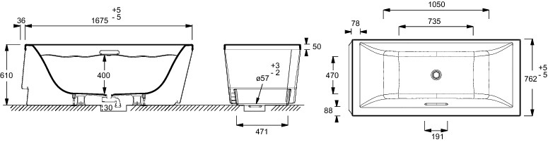 EVOK - Комплект прямоугольной отдельностоящей ванны